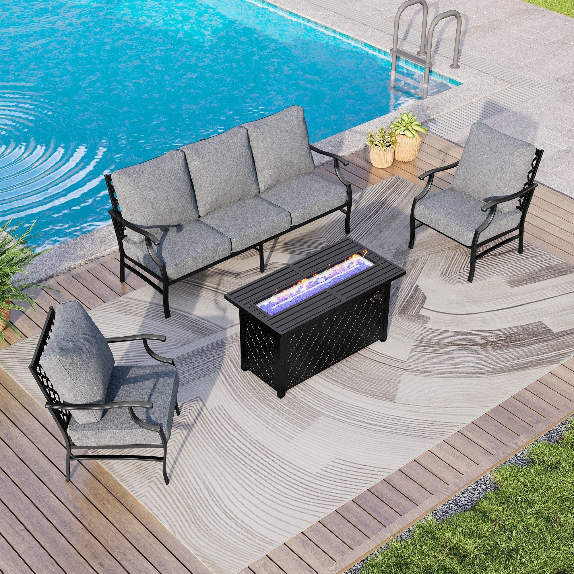 MAISON ARTS Outdoor Sofa Set 4/6-Piece Patio Conversation Set with 45'' Gas Fire Pit Table