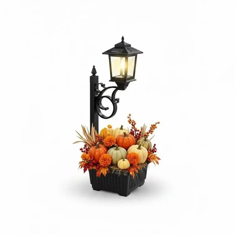 Hoodink Solar Lamp Post Light with Planter Waterproof Outdoor Patio Decor