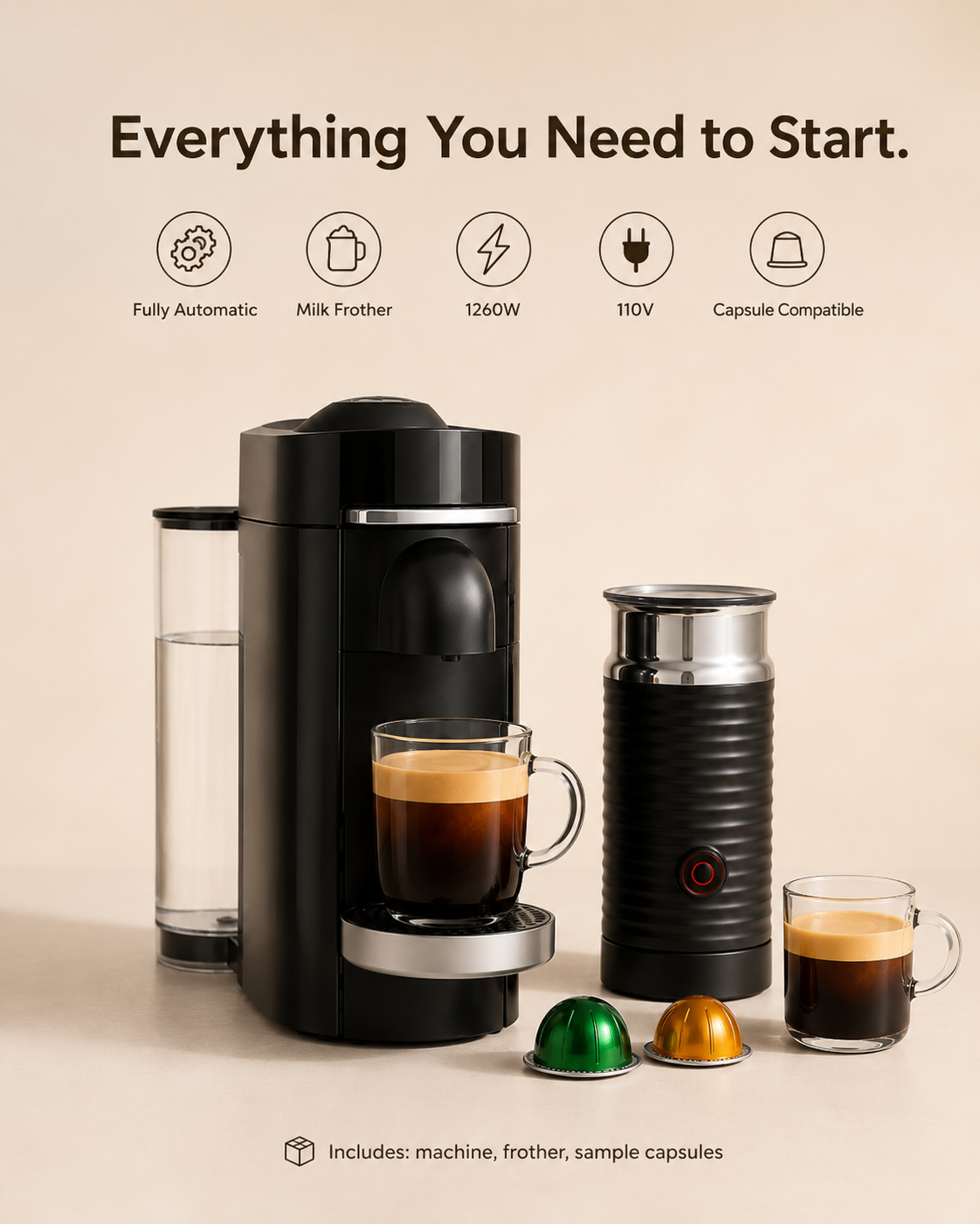 ✨ Deluxe Coffee & Espresso Maker with Milk Frother – Titanium Finish, 110V