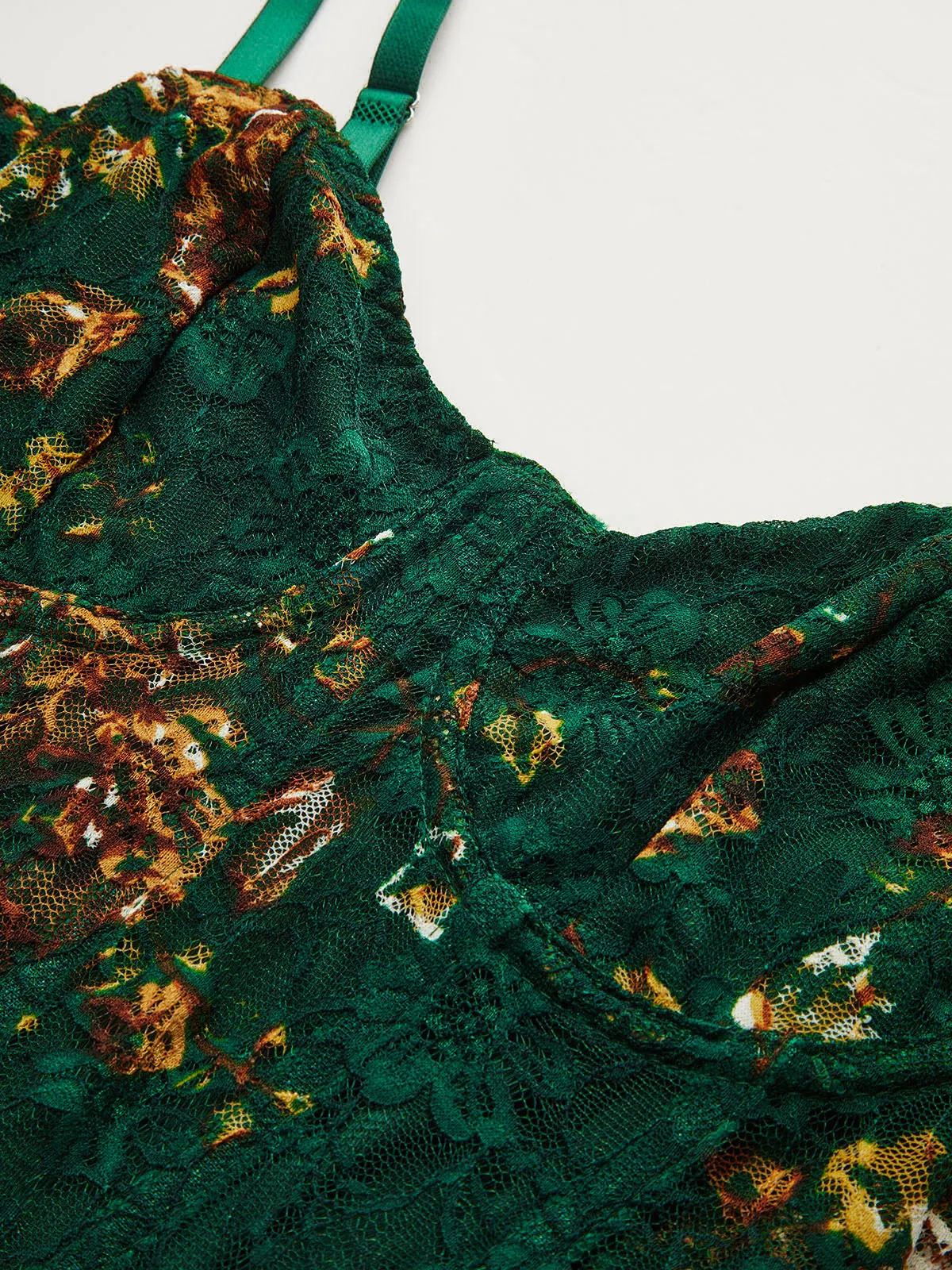 Floral Print Embroidery Bustier Corset Bodysuit