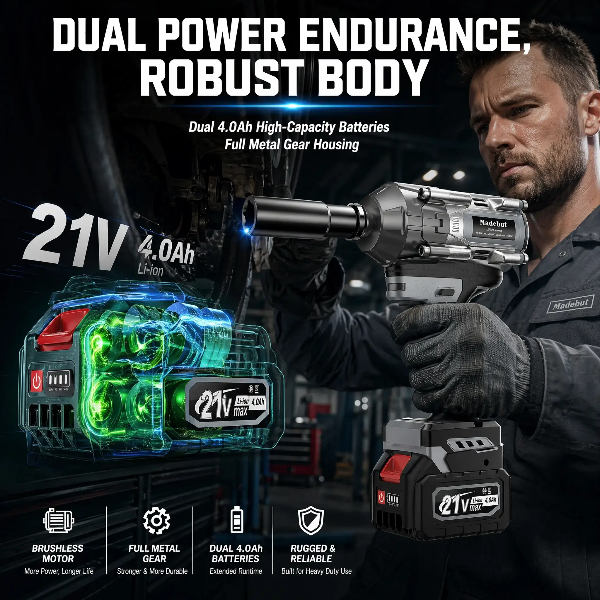 1000N.m Cordless Impact Wrench - High Torque Electric Gun