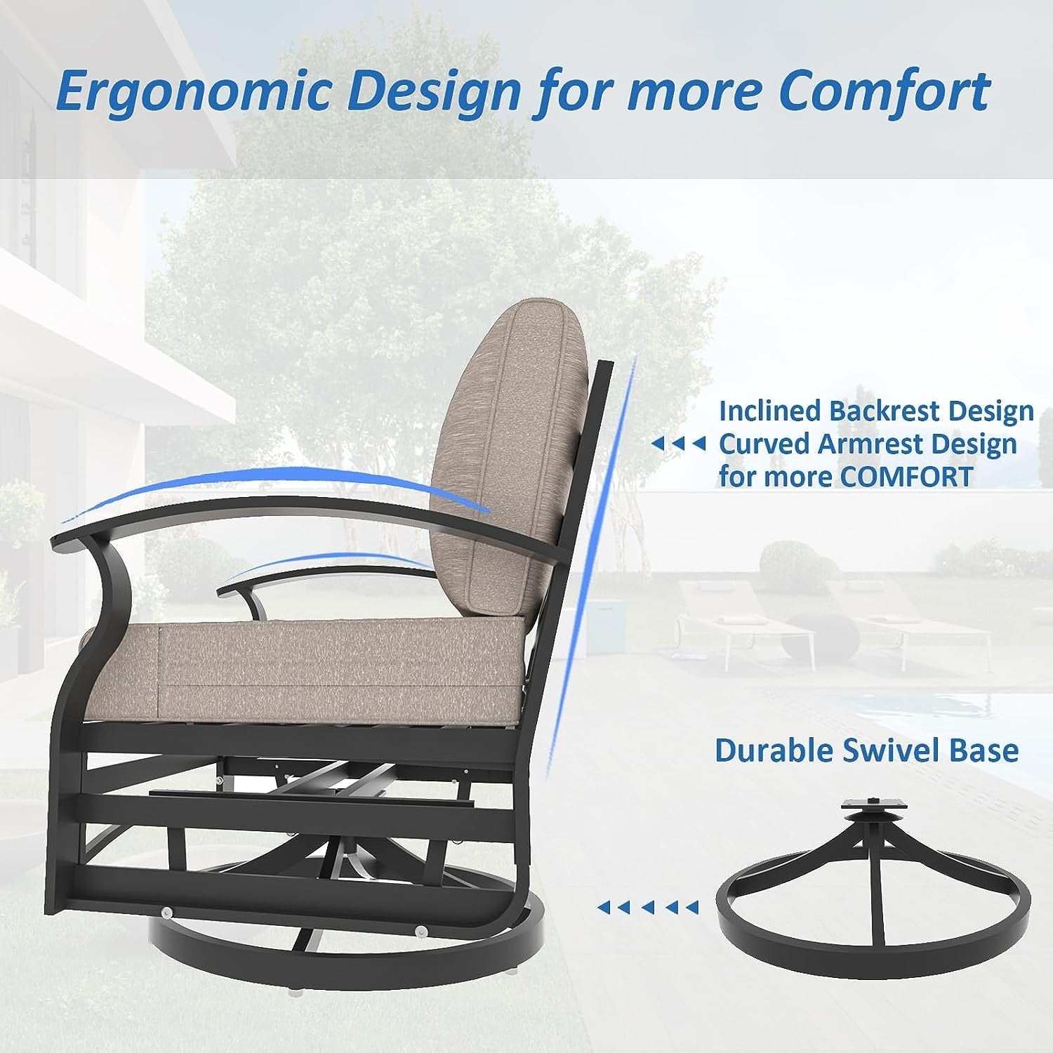 Kullavik Aluminum Outdoor Patio Furniture with Curved Armrests & Firepit Table