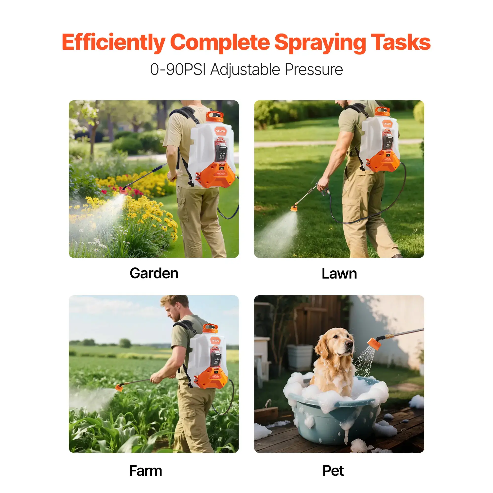 Battery Powered Backpack Sprayer,  4 Gallons Electric Backpack Sprayer, 2 Wands & 8 Nozzles, Adjustable 0-90 PSI, 4H Runtime, Portable Yard Garden Lawn Sprayers for Weeding Spraying Cleaning