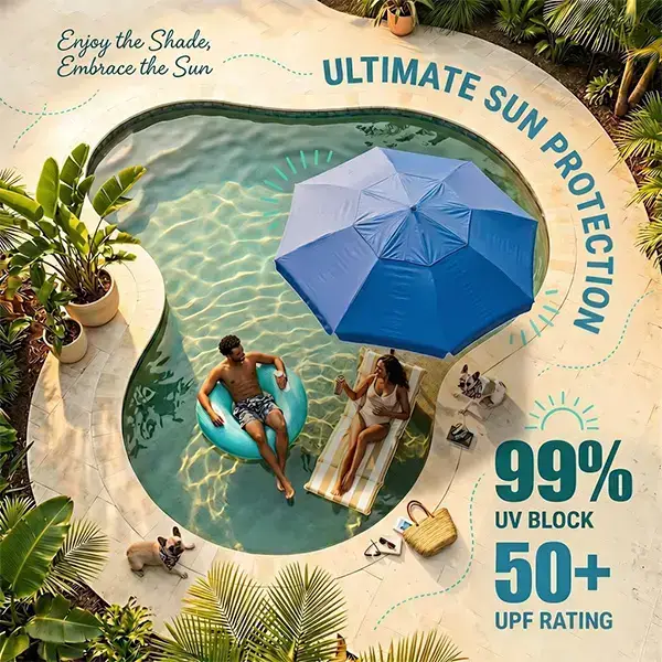 Portable Floating Pool Bar Table with Sun Umbrella, Built-in Cup Holders & Phone Stand, Stable Base with Carry Bag for Pool, Lake, Beach Summer Parties