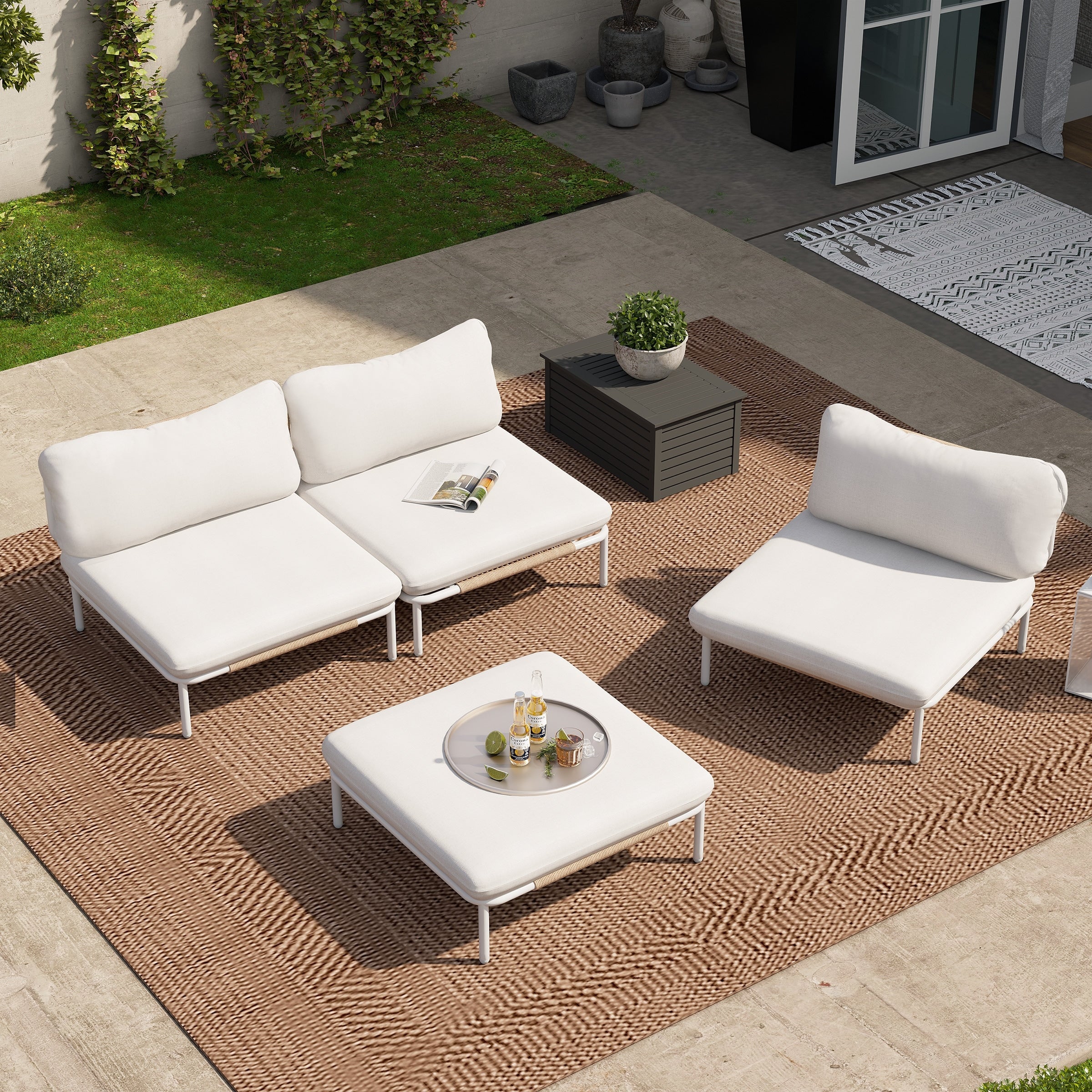 Outdoor Cushioned Sectional Sofa Chat Set Patio Furniture Conversation Set, Free Combination