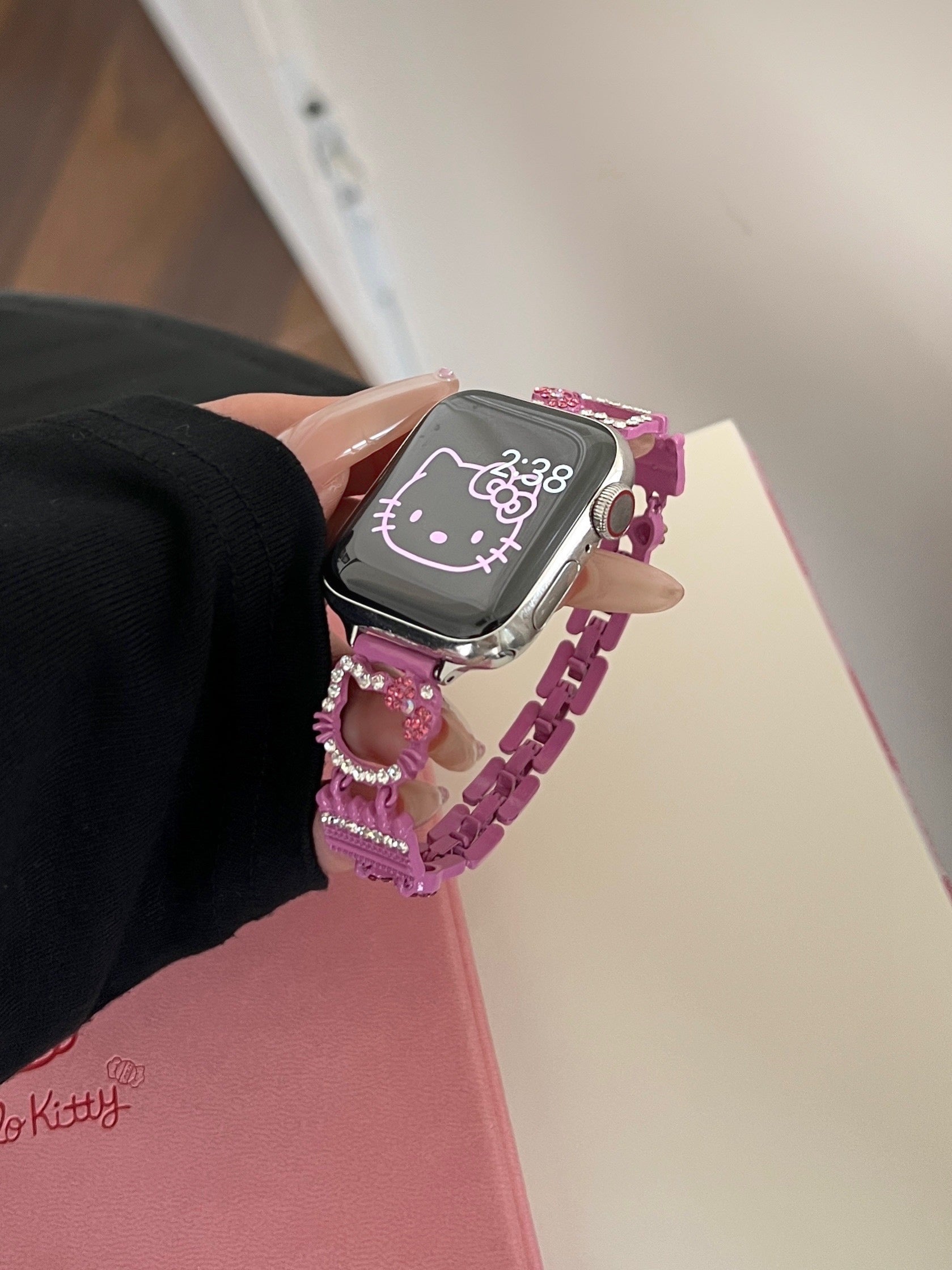 Hellokitty Apple Watch Band Bling Diamond Strap Bands with Screen Protector Case