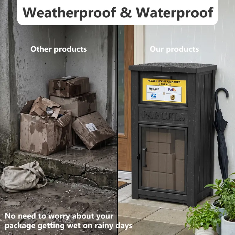 Package Delivery Box for Outside, Lockable Waterproof Anti-Theft Resin Parcel Drop Box