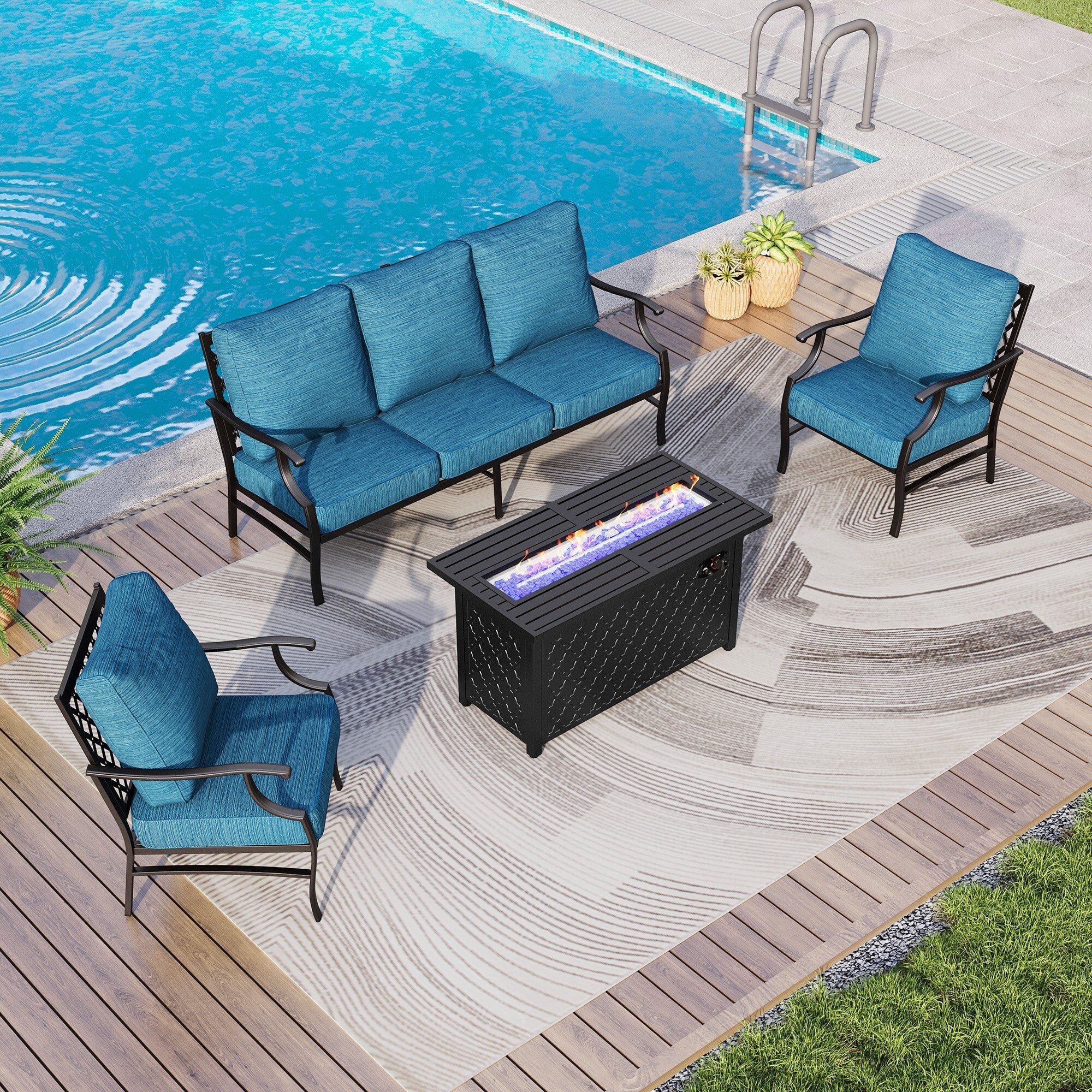 MAISON ARTS Outdoor Sofa Set 4/6-Piece Patio Conversation Set with 45'' Gas Fire Pit Table
