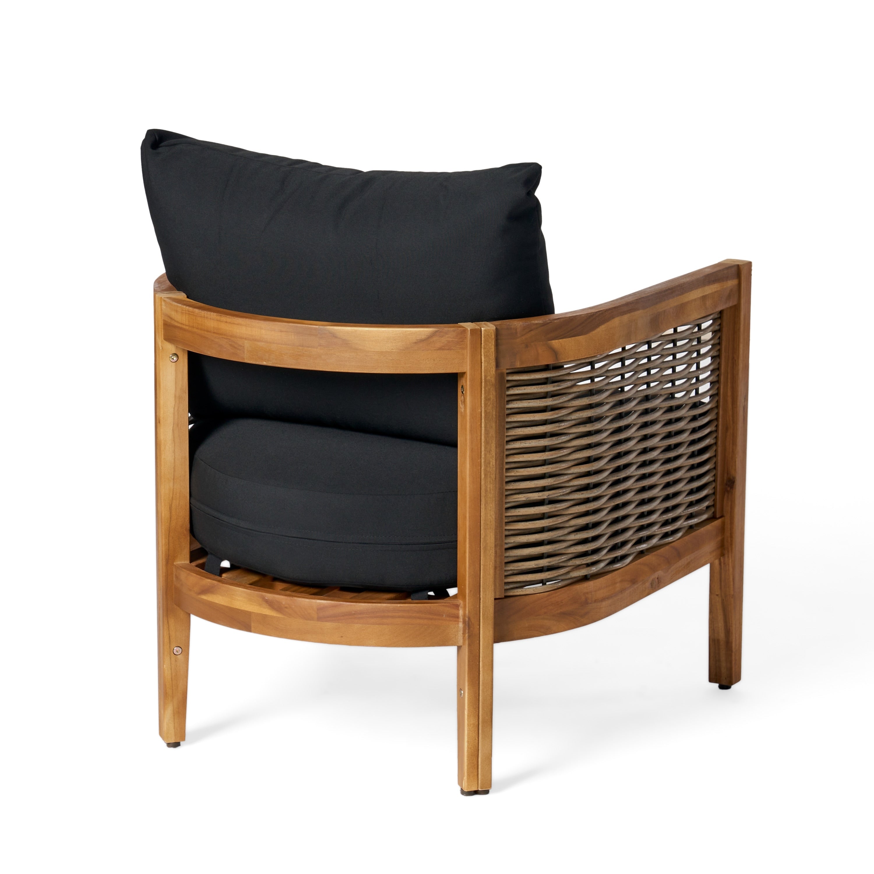Burchett Outdoor Acacia Wood and Wicker 4 Seater Chat Set with Optional Sunbrella Cushions by Christopher Knight Home