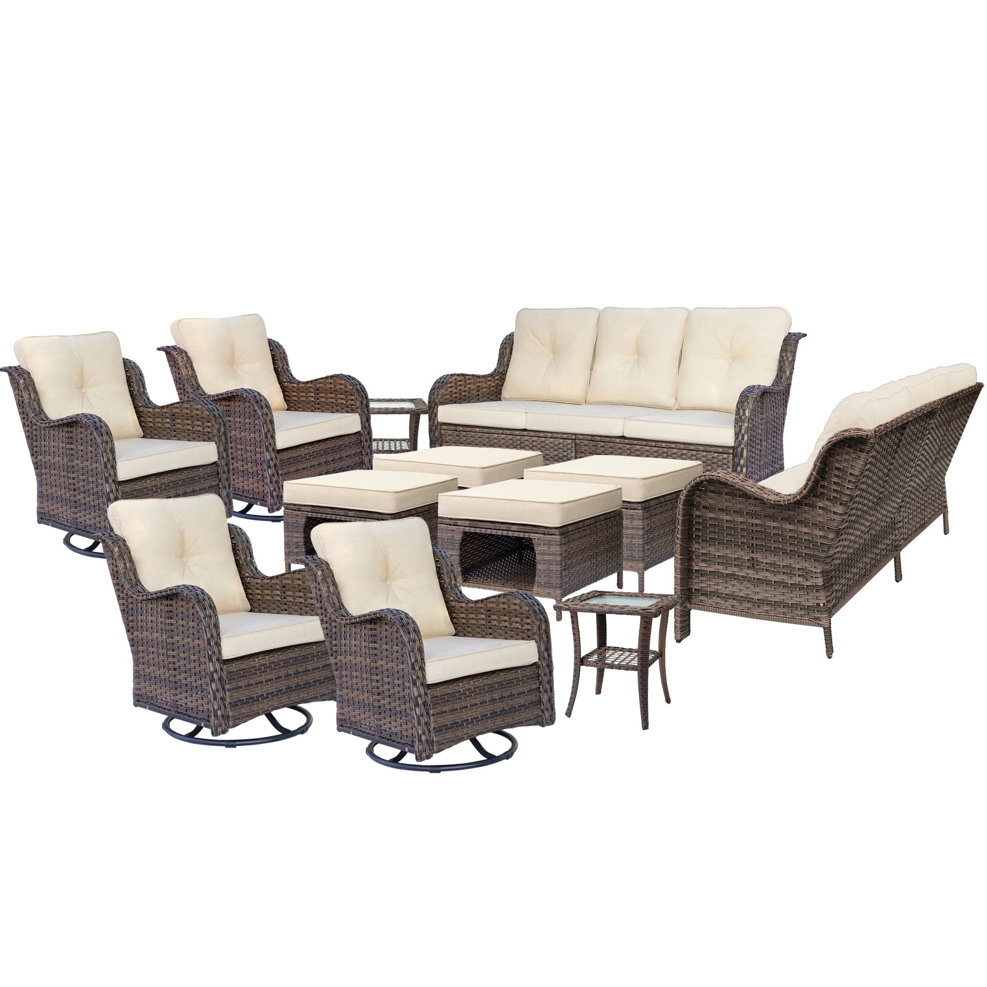 Outdoor Patio Furniture Set-Wicker Patio Conversation Swivel Chair Set
