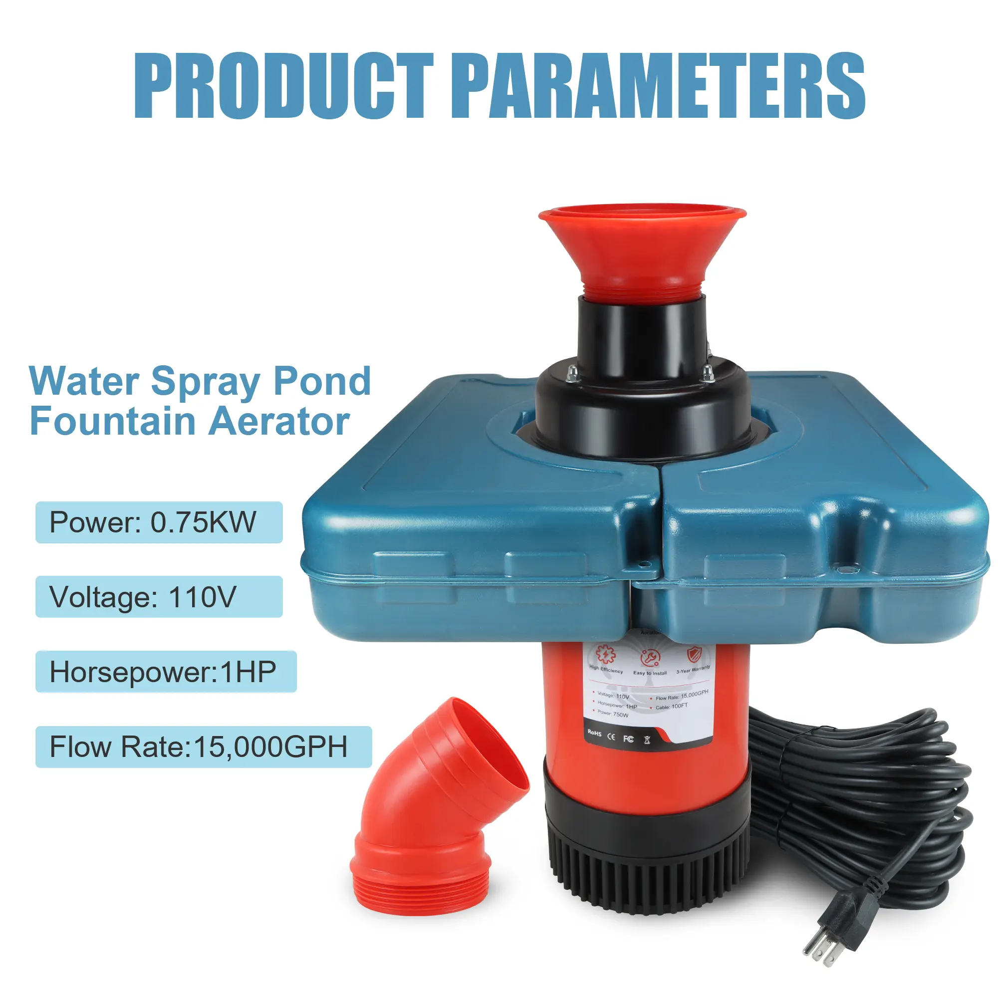 Pond Fountain Aerator F1 1HP Outdoor Water Fountain Pump
