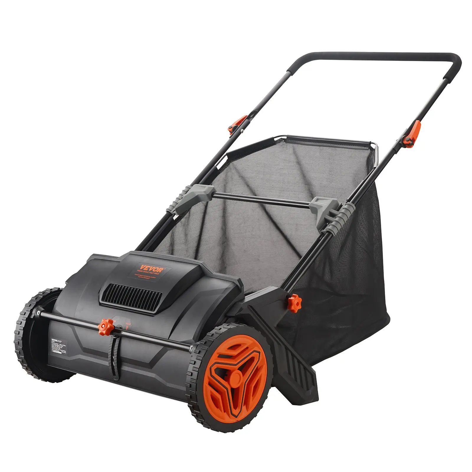 21‑Inch Push Lawn Sweeper Leaf & Grass Collector Tool, 3.5 cu.ft Mesh Hopper Bag, 2 Spinning Brushes, Adjustable Handle for Leaf Cleanup, Wall‑Hangable
