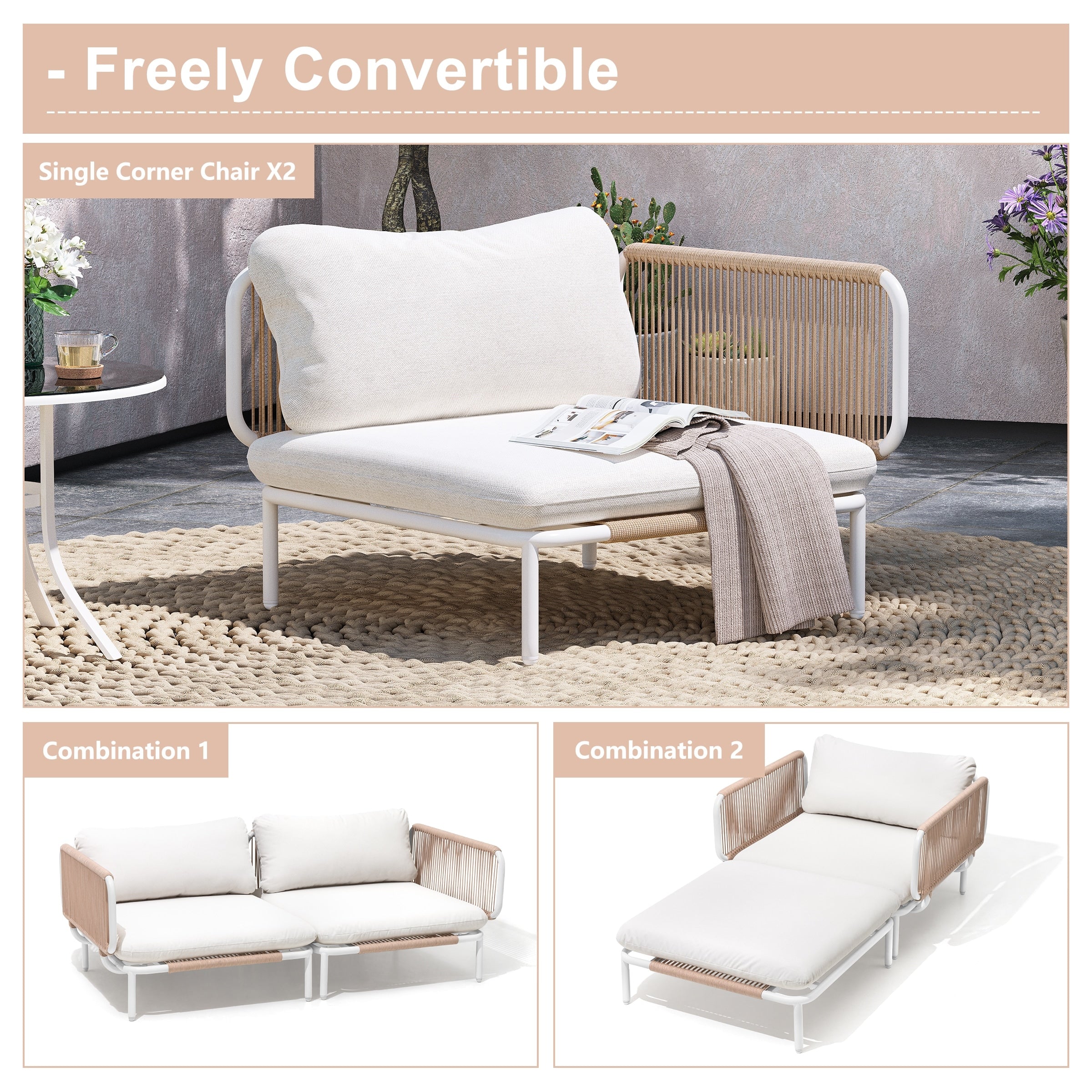 Outdoor Cushioned Sectional Sofa Chat Set Patio Furniture Conversation Set, Free Combination