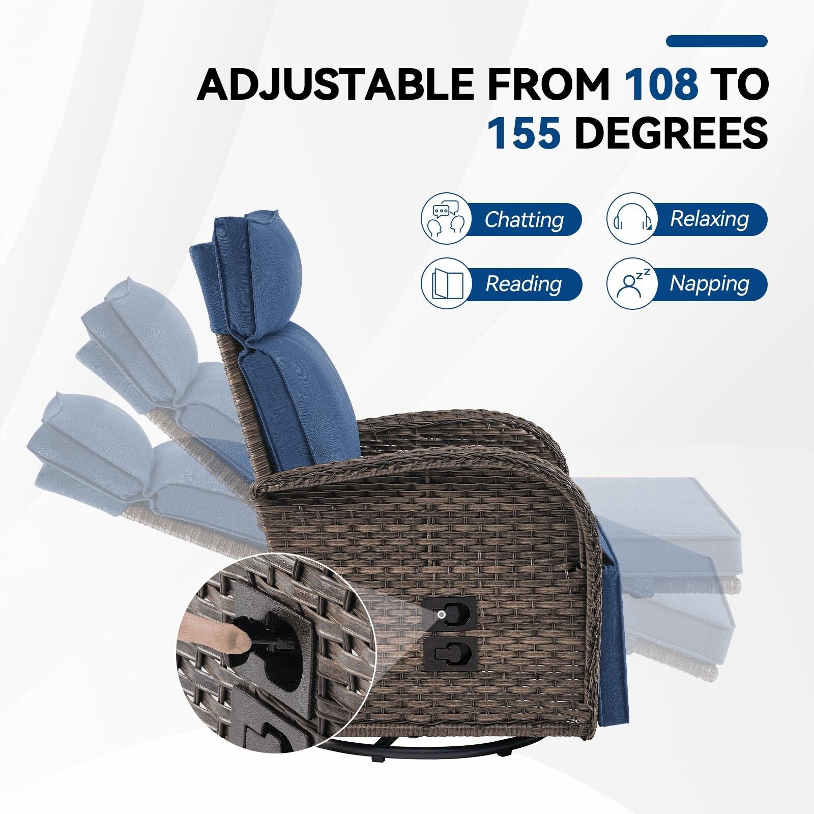 Pocassy Reclining Patio Chair with Adjustable Backrest