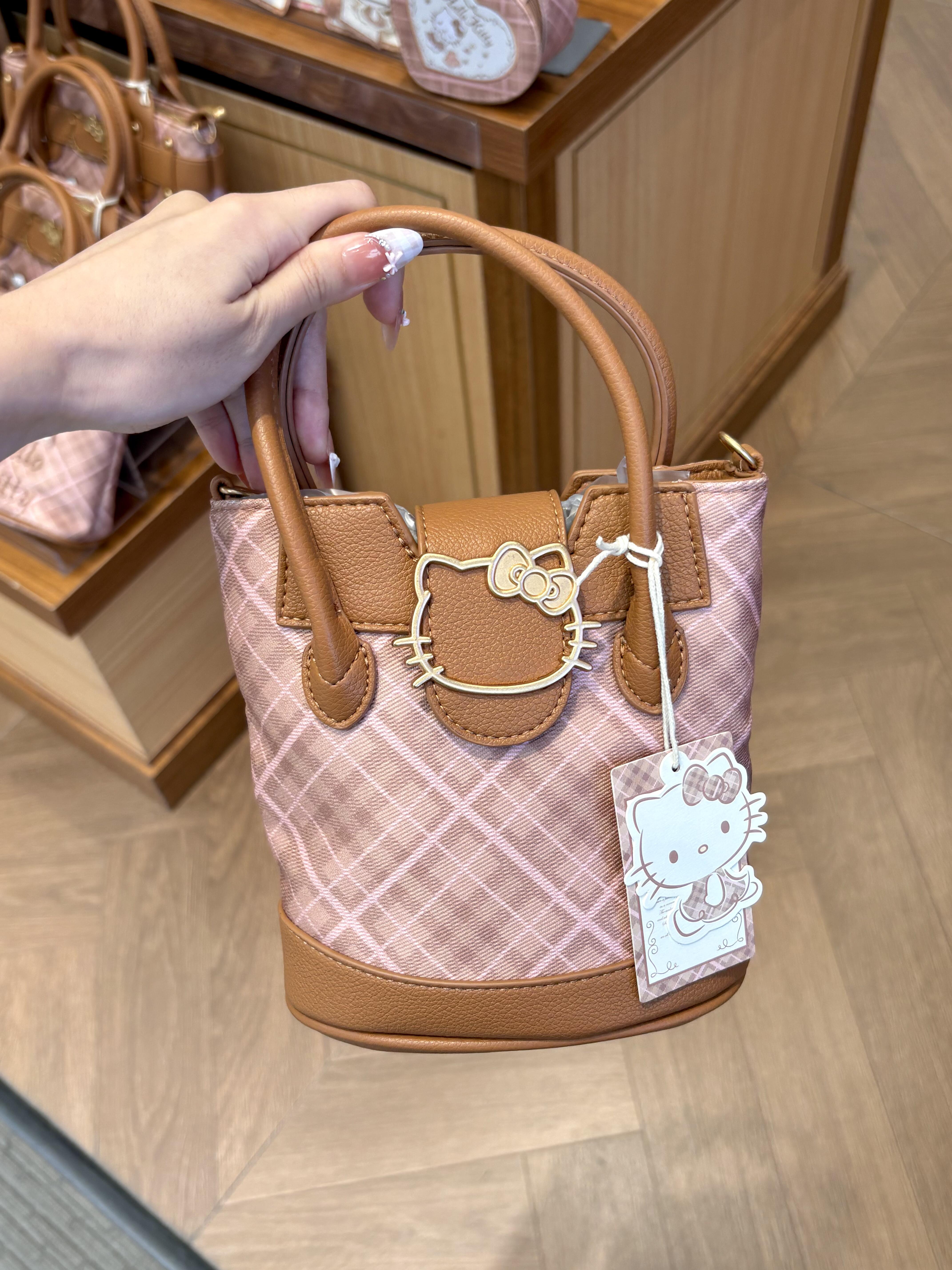 Hellokitty Embroidered Plaid Tote Bag Handbag