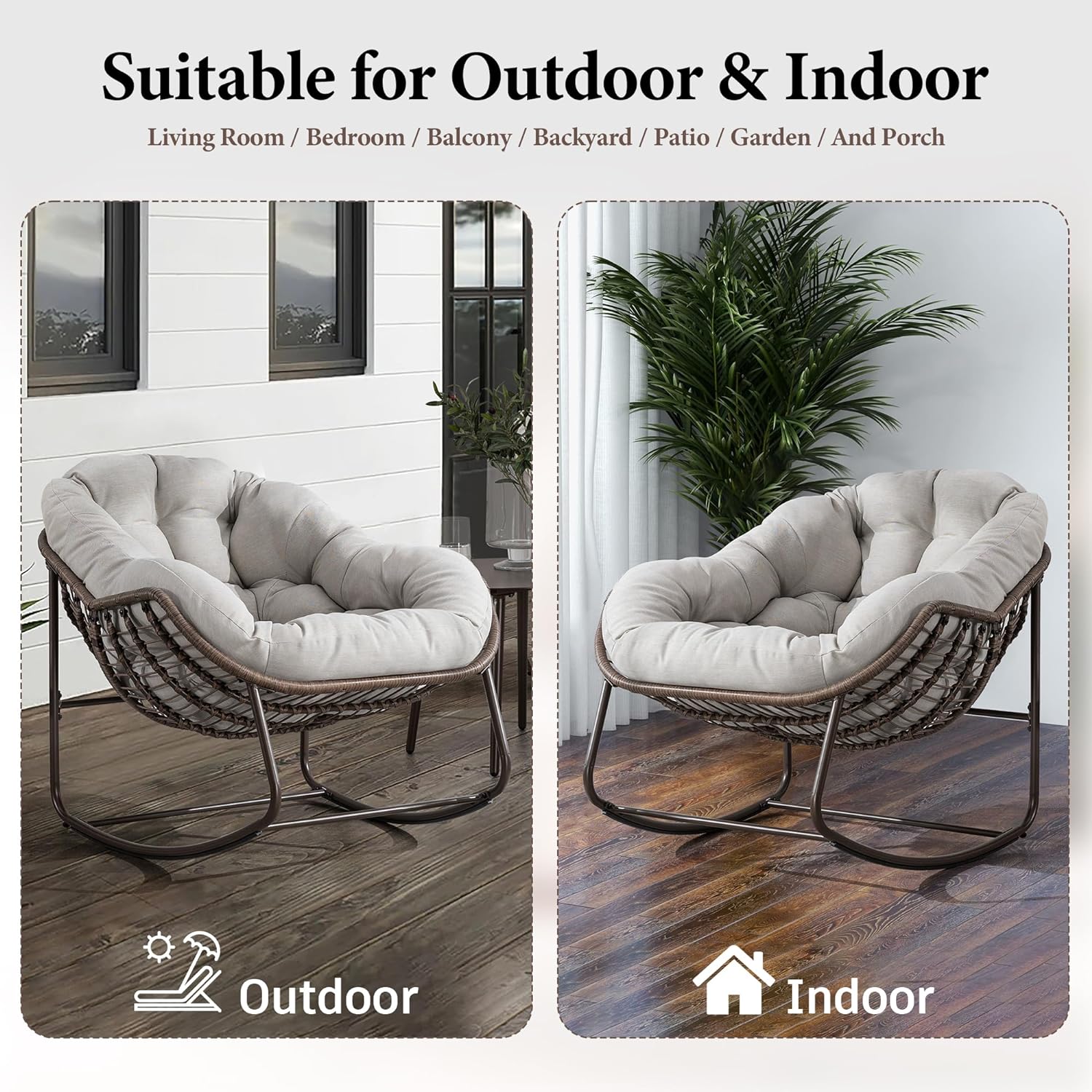 Oversized Outdoor Egg Rocking Chair with Thick Cushion – Comfortable Patio & Indoor Lounge Seating Clearance Sale